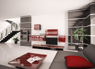 Modern Wohnzimmer mit LCD interior 3d render