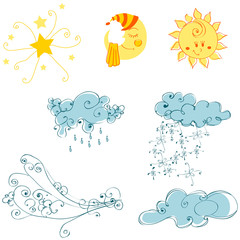 Vector set of cute weather elements