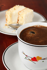 Coffee and coconut cake with a bite