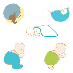 Vector set of cute babies sleeping