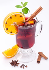 glass of mulled wine on a white background