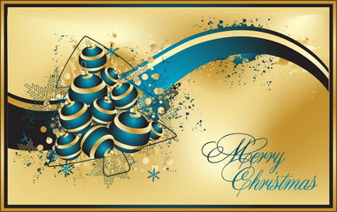 Vector Christmas & New Year's greeting card with a blue ribbon