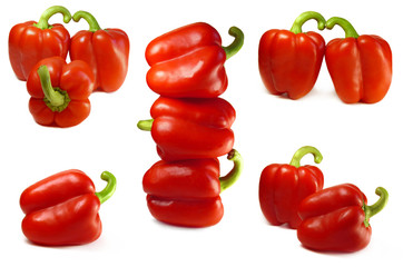 Red bell pepper isolated on a white background. collage