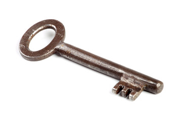 Vintage key on white background