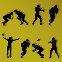 Colorful american football player silhouettes vector set