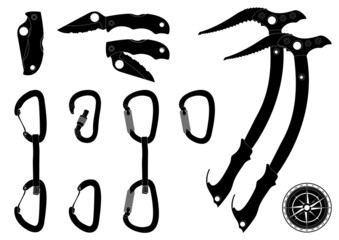 Professional mountain climbers equipment vector set