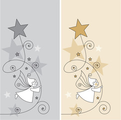 greeting card with elves and stars