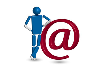 man leaning against an @-sign