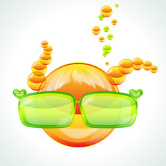 Redhed girl wearing green sunglasses, vector image