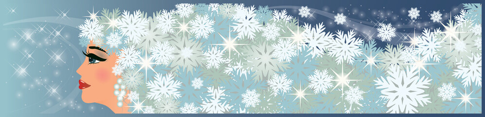 Winter girl banner. vector illustration