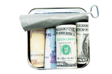 Money in tin can