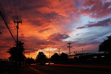 Sunset Overcast sky street road