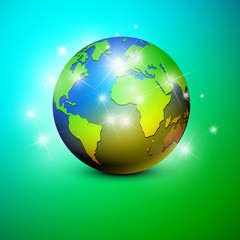 Globe on a blue background. Vector illustration.