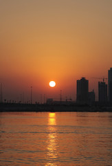 Beautiful sunset in Bahrain seen from finacial harbour