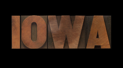 the word Iowa in old letterpress wood type
