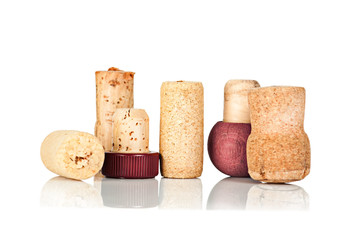 Set of wine corks isolated on white background