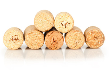 Set of wine corks isolated on white background