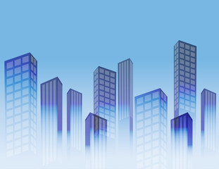 Blue silhouette urban city horizontal background