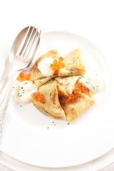 Crepes with Red Caviar and Sour Cream