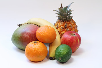Mixed fruits on white