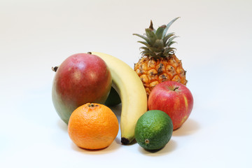 Mixed fruits on white