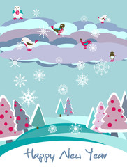 Fototapeta na wymiar Christmas vector card with bird