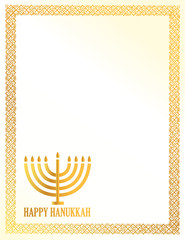 Detail illustration of a golden happy hanukkah card.