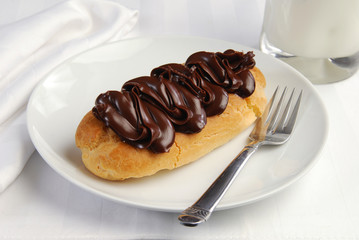 Chocolate eclair and milk