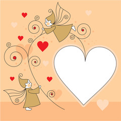 greeting card with elves and hearts