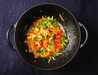 wok with colorful vegetables