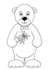Teddy bear with flower, contours
