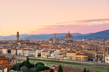 Fototapeta na wymiar Florence, view of Duomo and Giotto's bell tower, Santa croce and