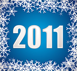 Silver and blue 2011 festive snowflakes frame