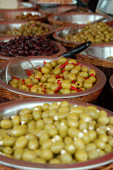 Olive display on market stall