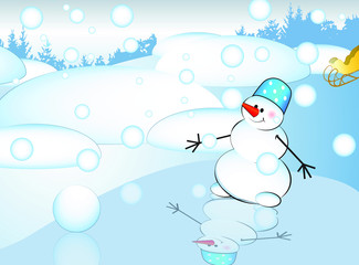 Postcard with snowman , vector