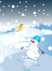 Postcard with snowman , vector