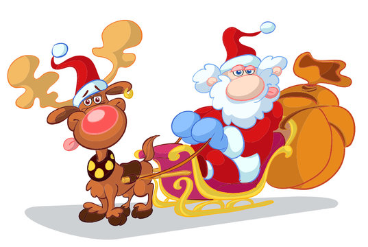 Santa And Rudolf On Sled