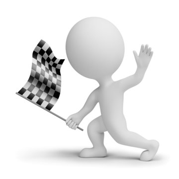 3d small people whitch a checkered flag