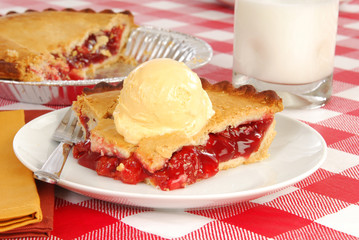 Cherry pie with ice cream