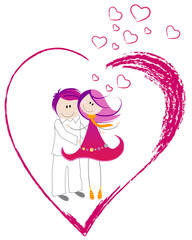 Vector Cute Valentine's Day heart with boy and girl
