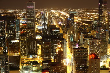 View to Downtown Chicago / USA from high above at night - 28485105