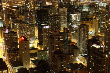 View to Downtown Chicago / USA from high above at night