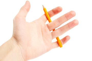 Hand hold pencil. Isolated