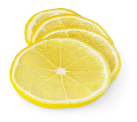 Isolated lemon. Four slices of lemon in a row isolated on white background