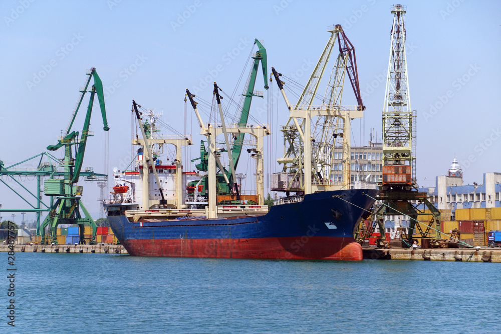 Wall mural cargo ship moored in port