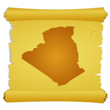vector parchment with a silhouette of  Algeria