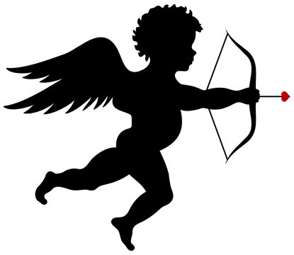Flying Cupid with Bow and Arrow Red Heart