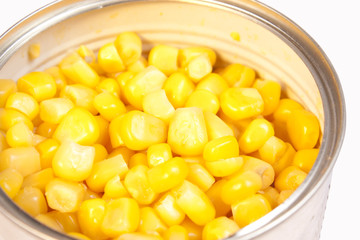 A can of sweetcorn isolated on white with clipping path