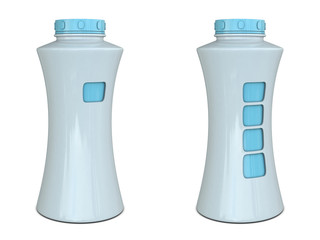 Plastic bottle with place for fingers white-blue