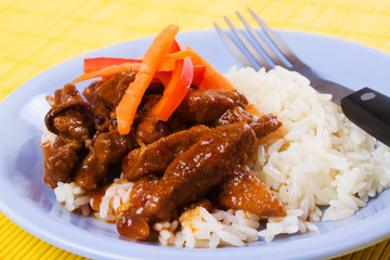 Chinese pork meat with rice